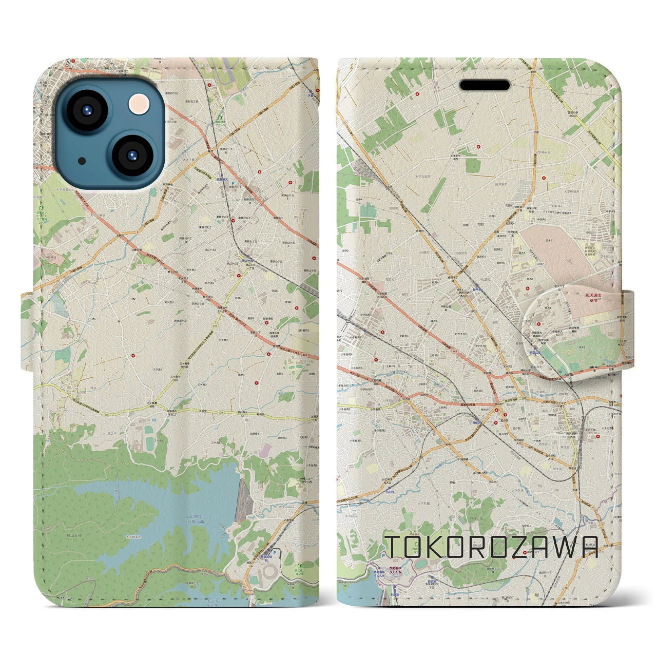 【所沢2】地図柄iPhoneケース（手帳両面タイプ・ナチュラル）iPhone 13 用