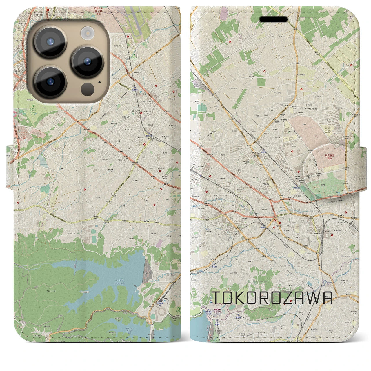 【所沢2】地図柄iPhoneケース（手帳両面タイプ・ナチュラル）iPhone 14 Pro Max 用