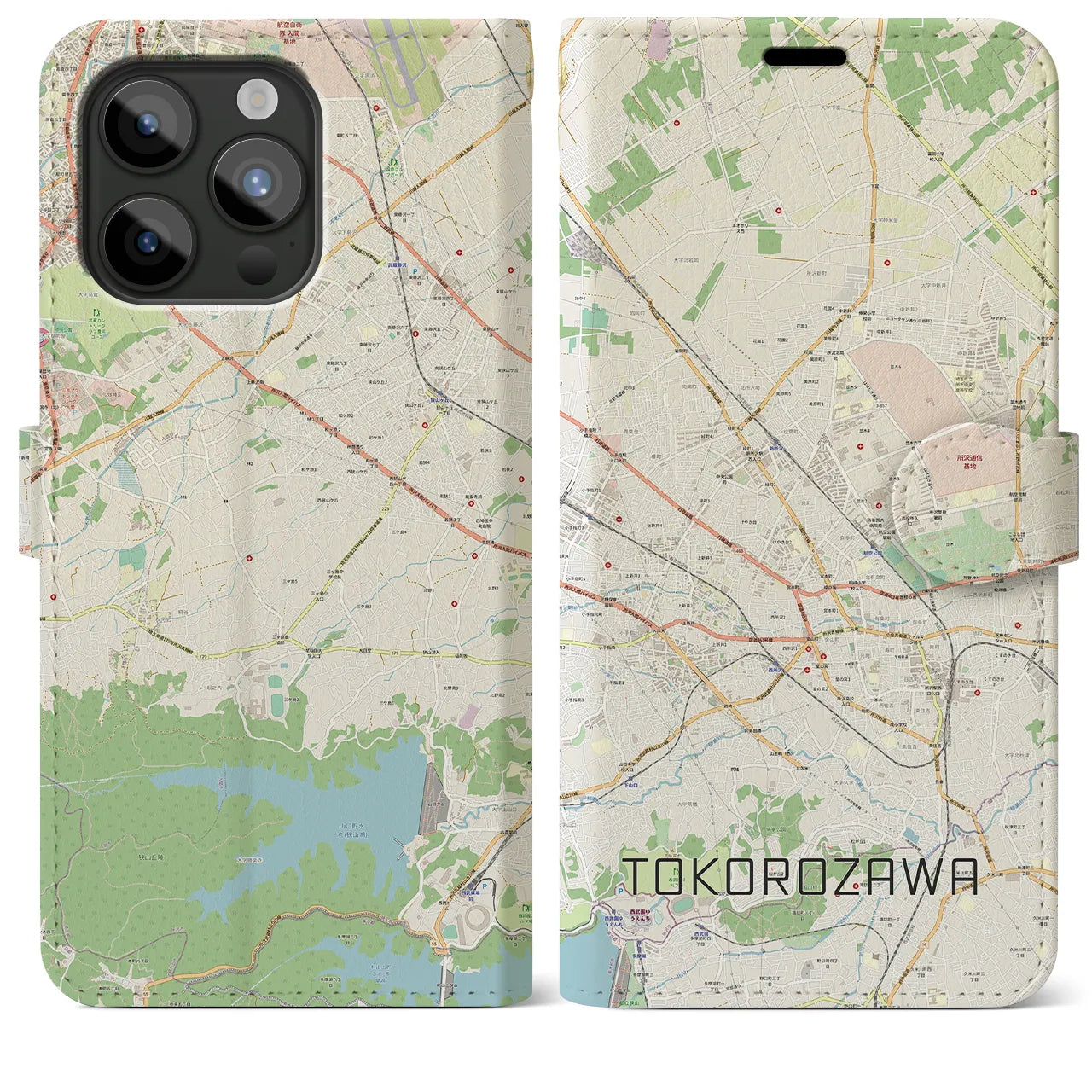 【所沢2】地図柄iPhoneケース（手帳両面タイプ・ナチュラル）iPhone 15 Pro Max 用