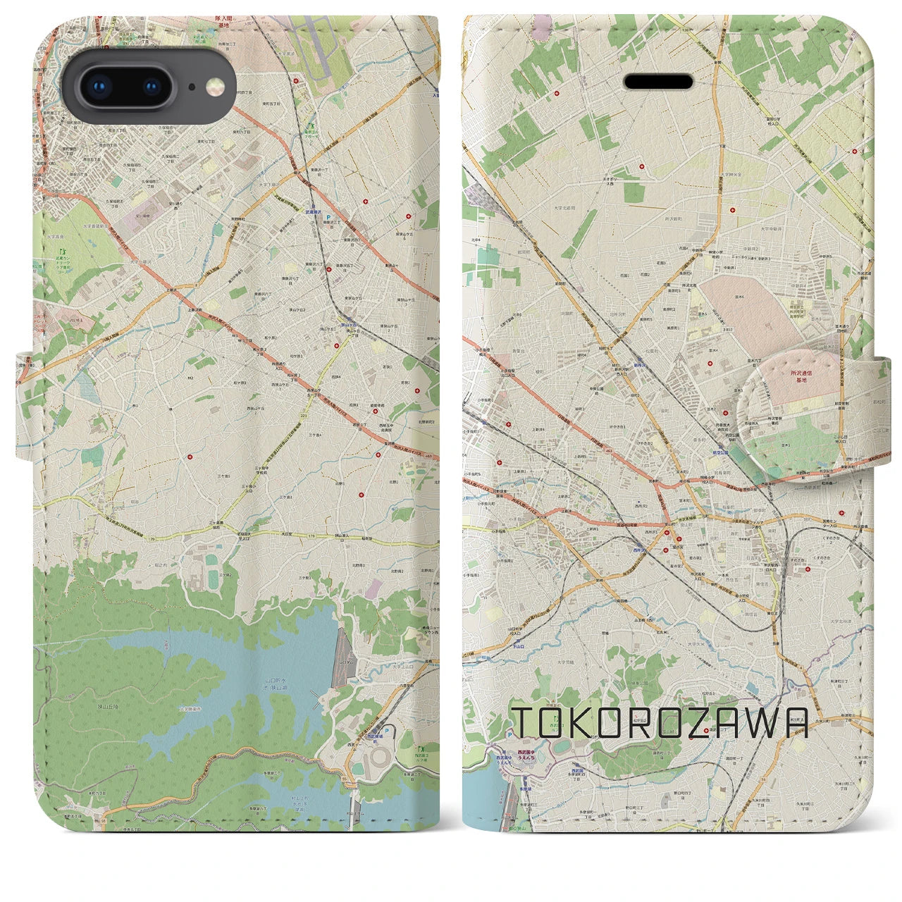 【所沢2】地図柄iPhoneケース（手帳両面タイプ・ナチュラル）iPhone 8Plus /7Plus / 6sPlus / 6Plus 用