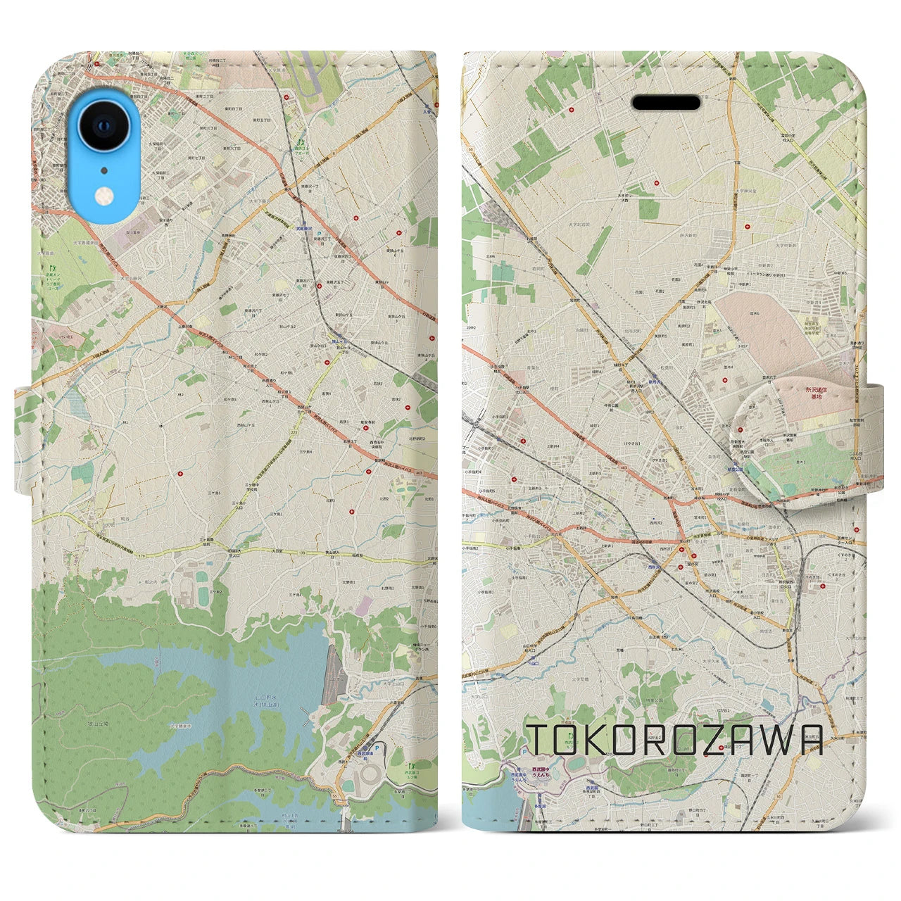 【所沢2】地図柄iPhoneケース（手帳両面タイプ・ナチュラル）iPhone XR 用