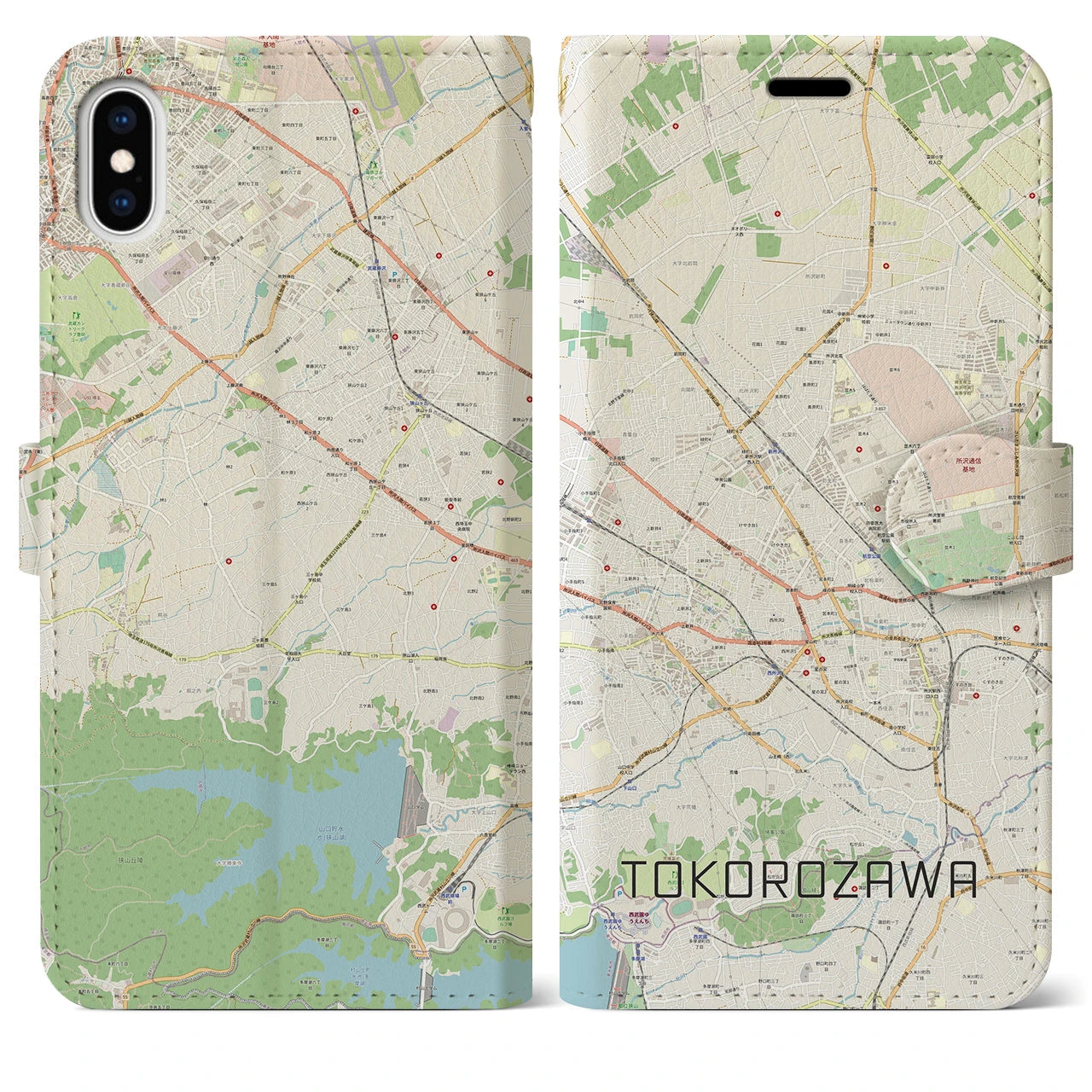 【所沢2】地図柄iPhoneケース（手帳両面タイプ・ナチュラル）iPhone XS Max 用