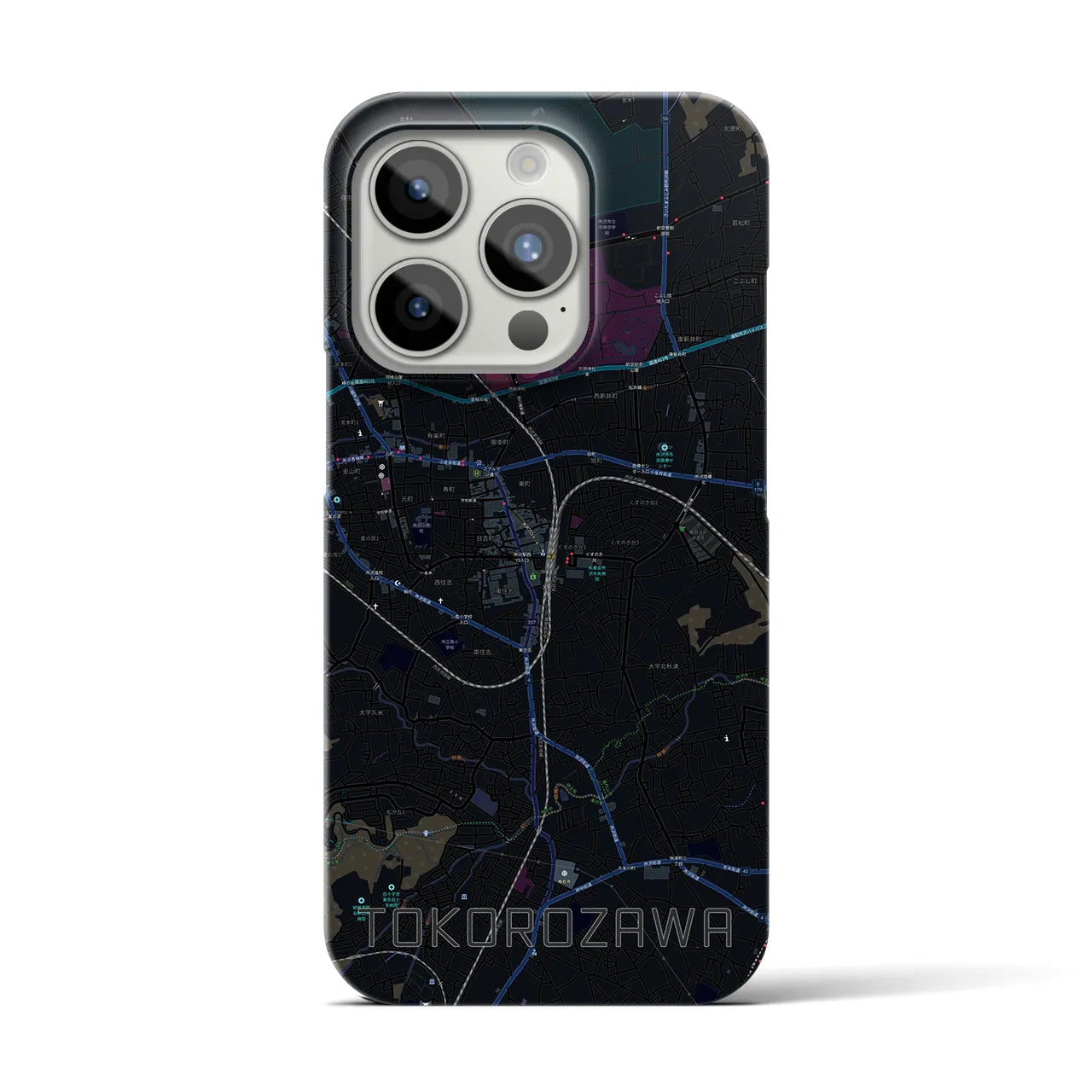 【所沢】地図柄iPhoneケース（バックカバータイプ・ブラック）iPhone 15 Pro 用