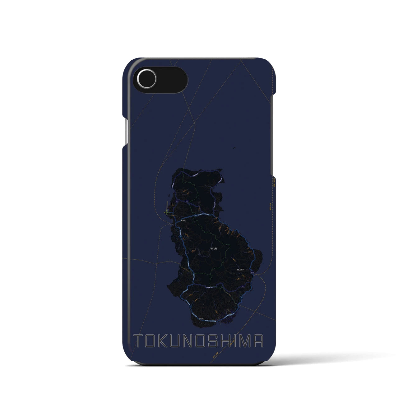 【徳之島】地図柄iPhoneケース（バックカバータイプ・ブラック）iPhone SE（第3 / 第2世代） / 8 / 7 / 6s / 6 用