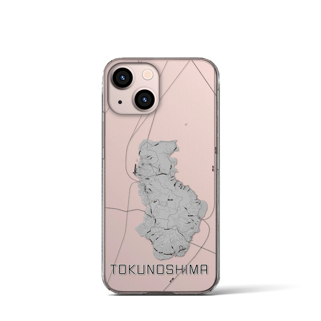 【徳之島】地図柄iPhoneケース（クリアタイプ・モノトーン）iPhone 13 mini 用