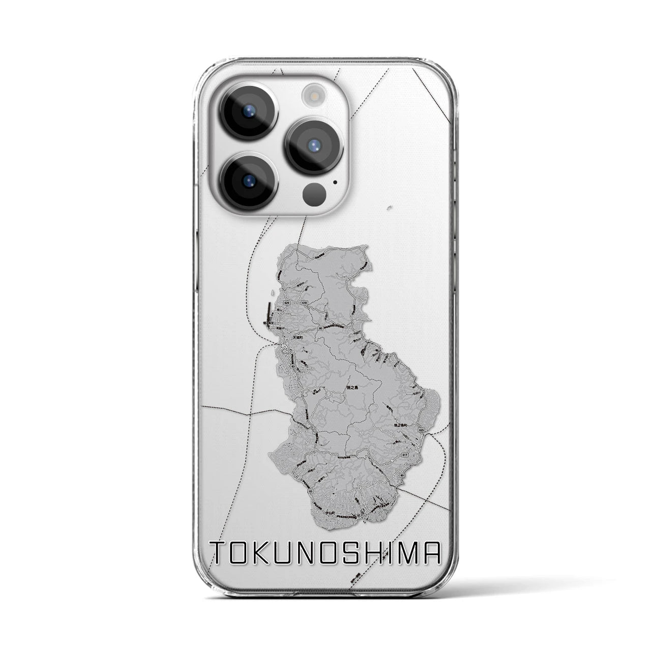【徳之島】地図柄iPhoneケース（クリアタイプ・モノトーン）iPhone 14 Pro 用