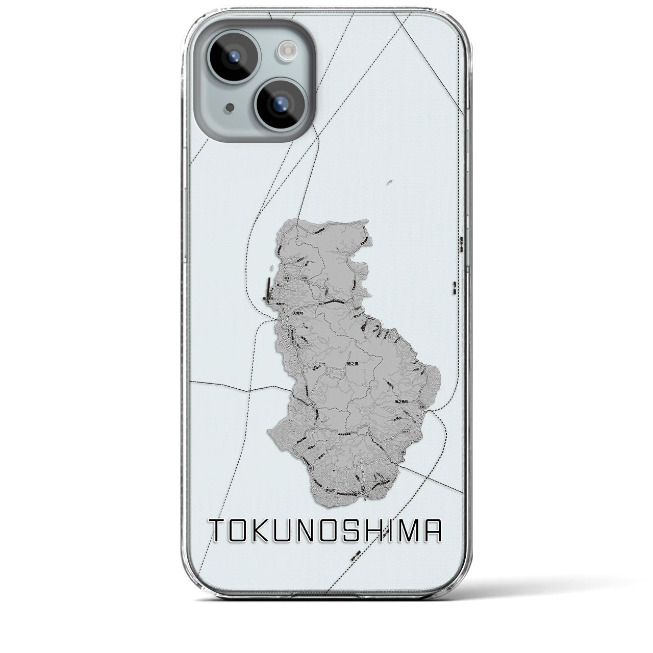 【徳之島】地図柄iPhoneケース（クリアタイプ・モノトーン）iPhone 15 Plus 用