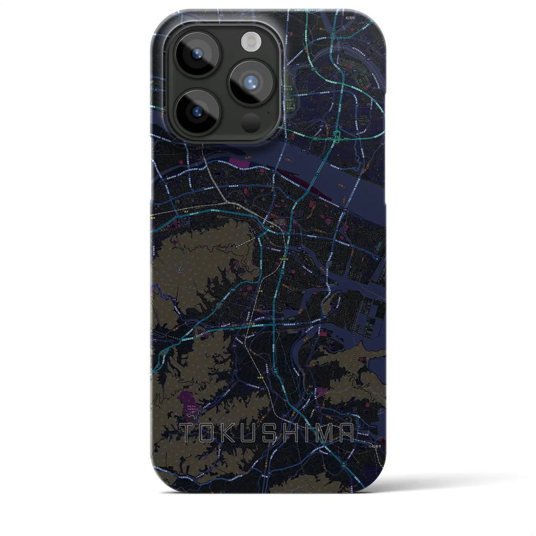 【徳島】地図柄iPhoneケース（バックカバータイプ・ブラック）iPhone 15 Pro Max 用