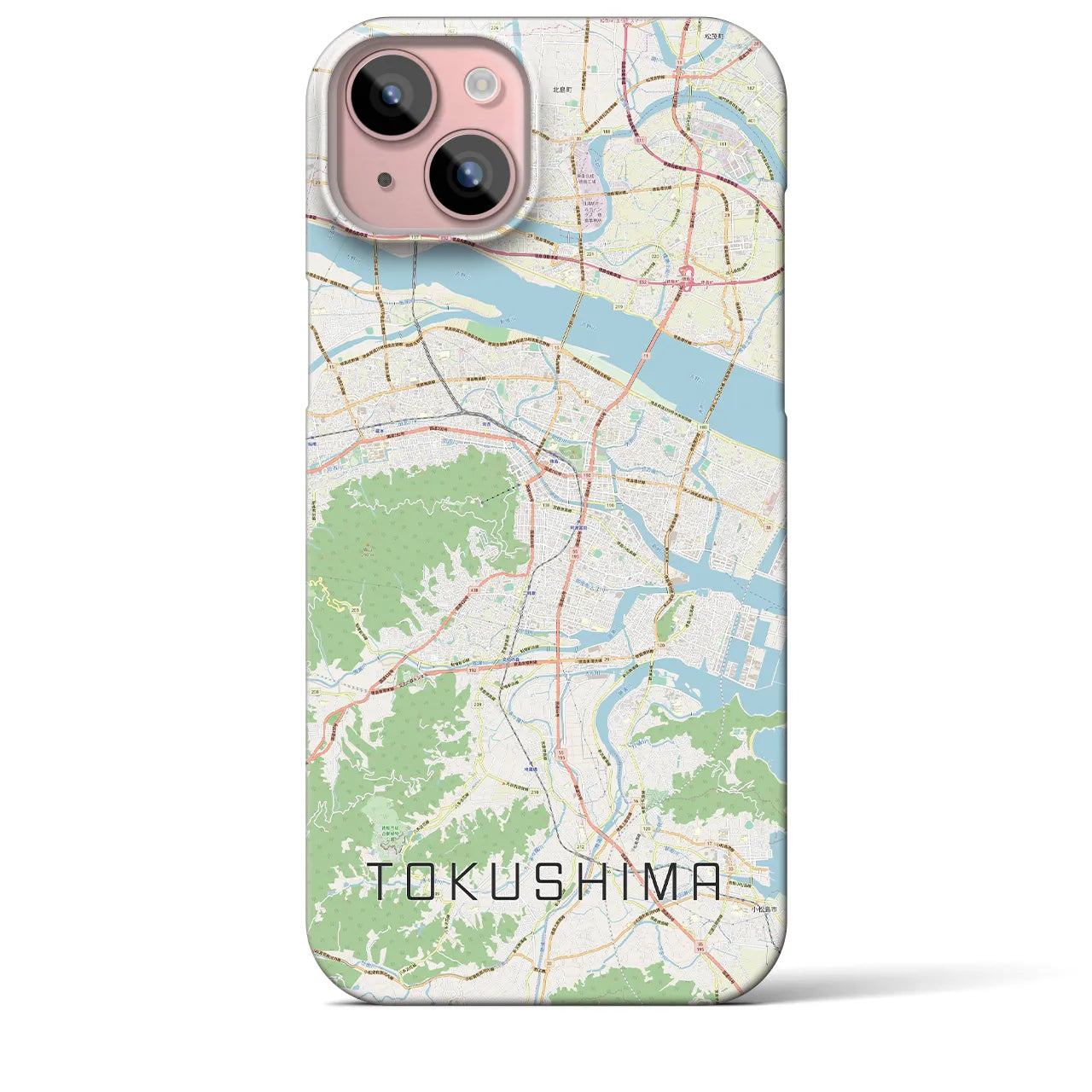 【徳島】地図柄iPhoneケース（バックカバータイプ・ナチュラル）iPhone 15 Plus 用