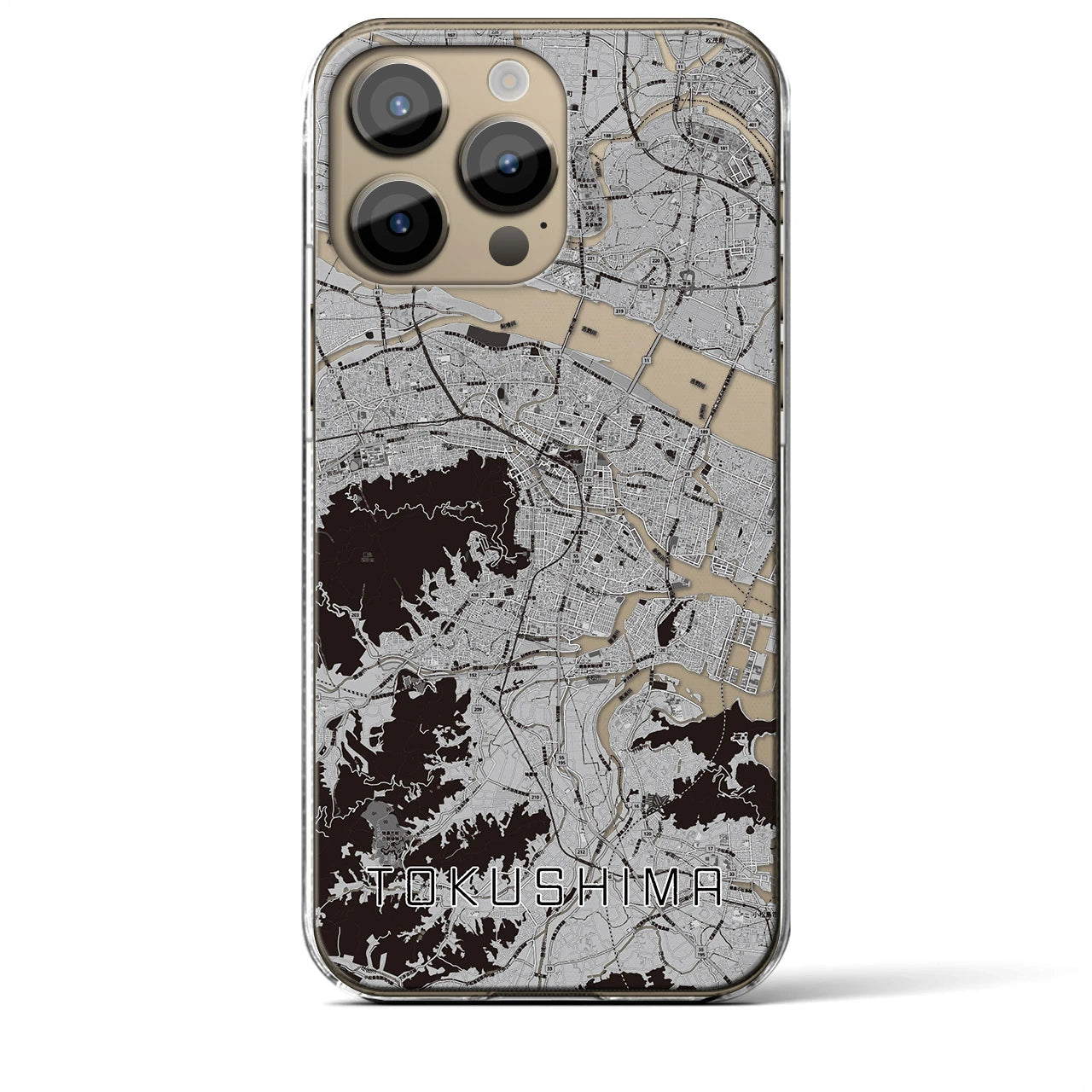 【徳島】地図柄iPhoneケース（クリアタイプ・モノトーン）iPhone 14 Pro Max 用