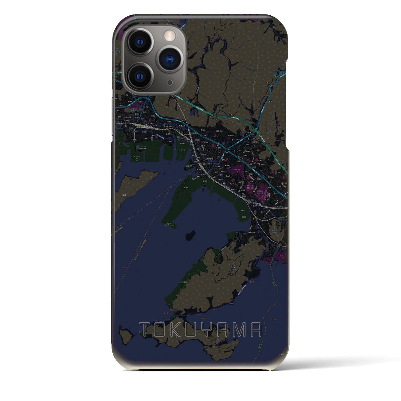 【徳山】地図柄iPhoneケース（バックカバータイプ・ブラック）iPhone 11 Pro Max 用