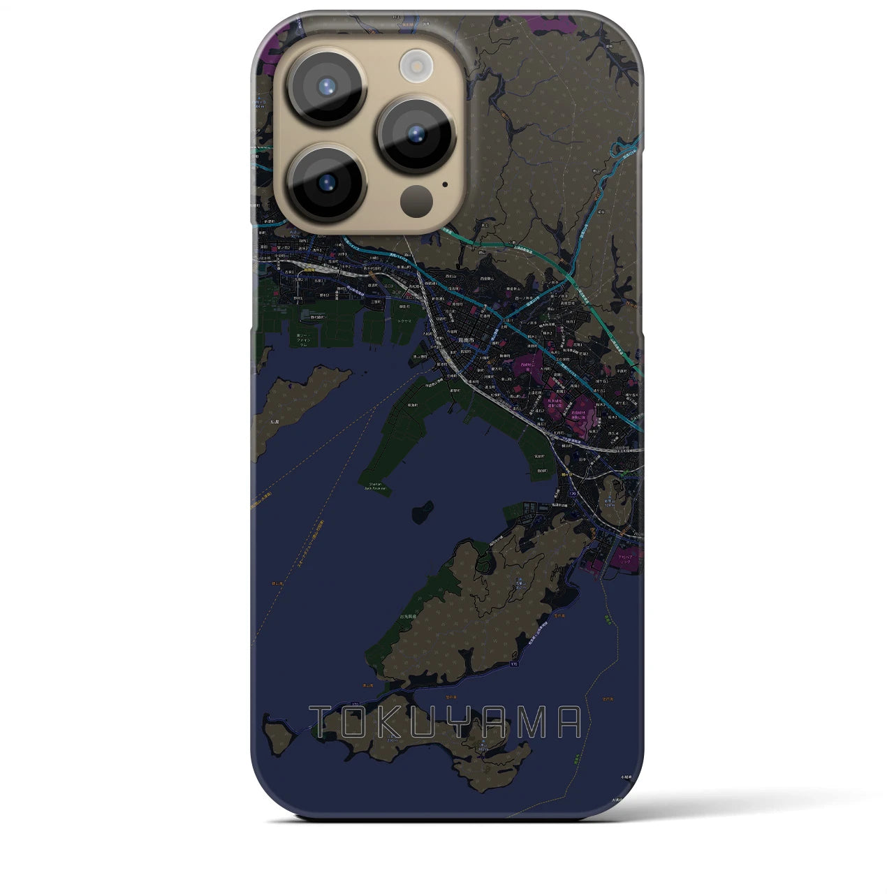【徳山】地図柄iPhoneケース（バックカバータイプ・ブラック）iPhone 14 Pro Max 用
