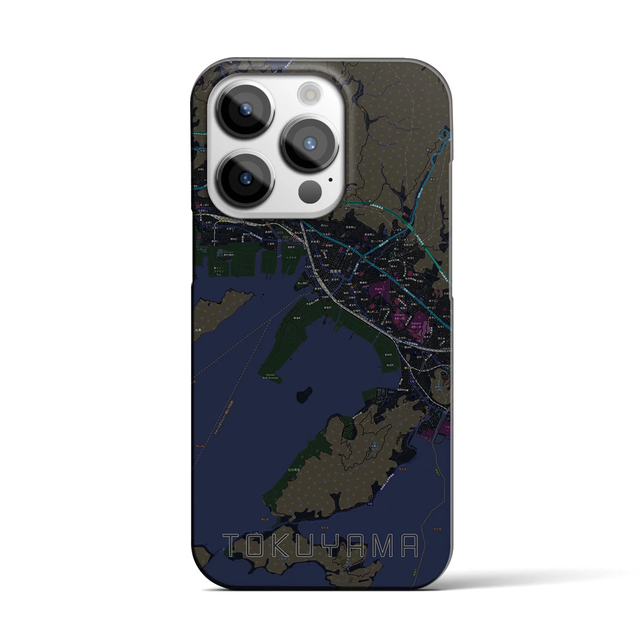 【徳山】地図柄iPhoneケース（バックカバータイプ・ブラック）iPhone 14 Pro 用