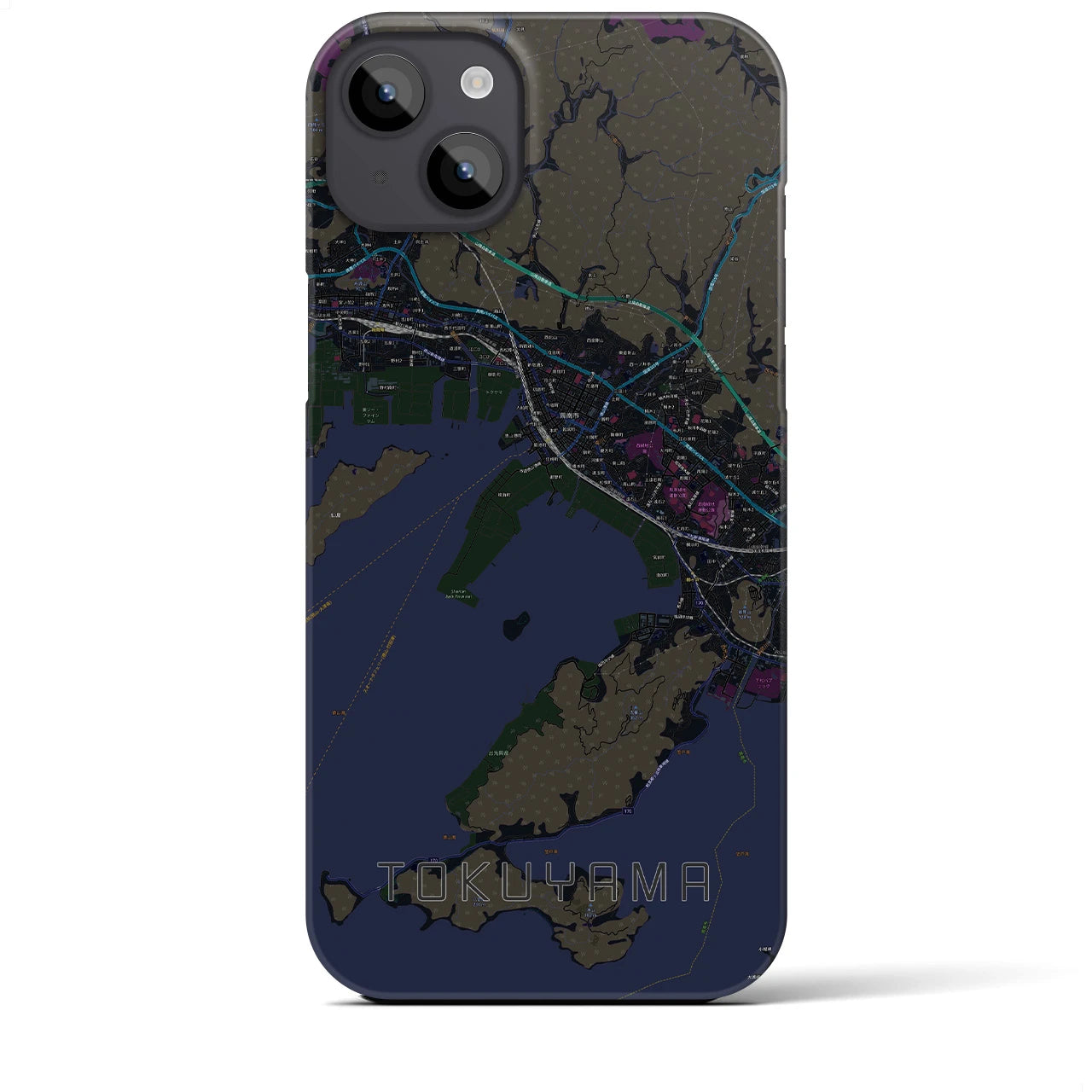 【徳山】地図柄iPhoneケース（バックカバータイプ・ブラック）iPhone 14 Plus 用