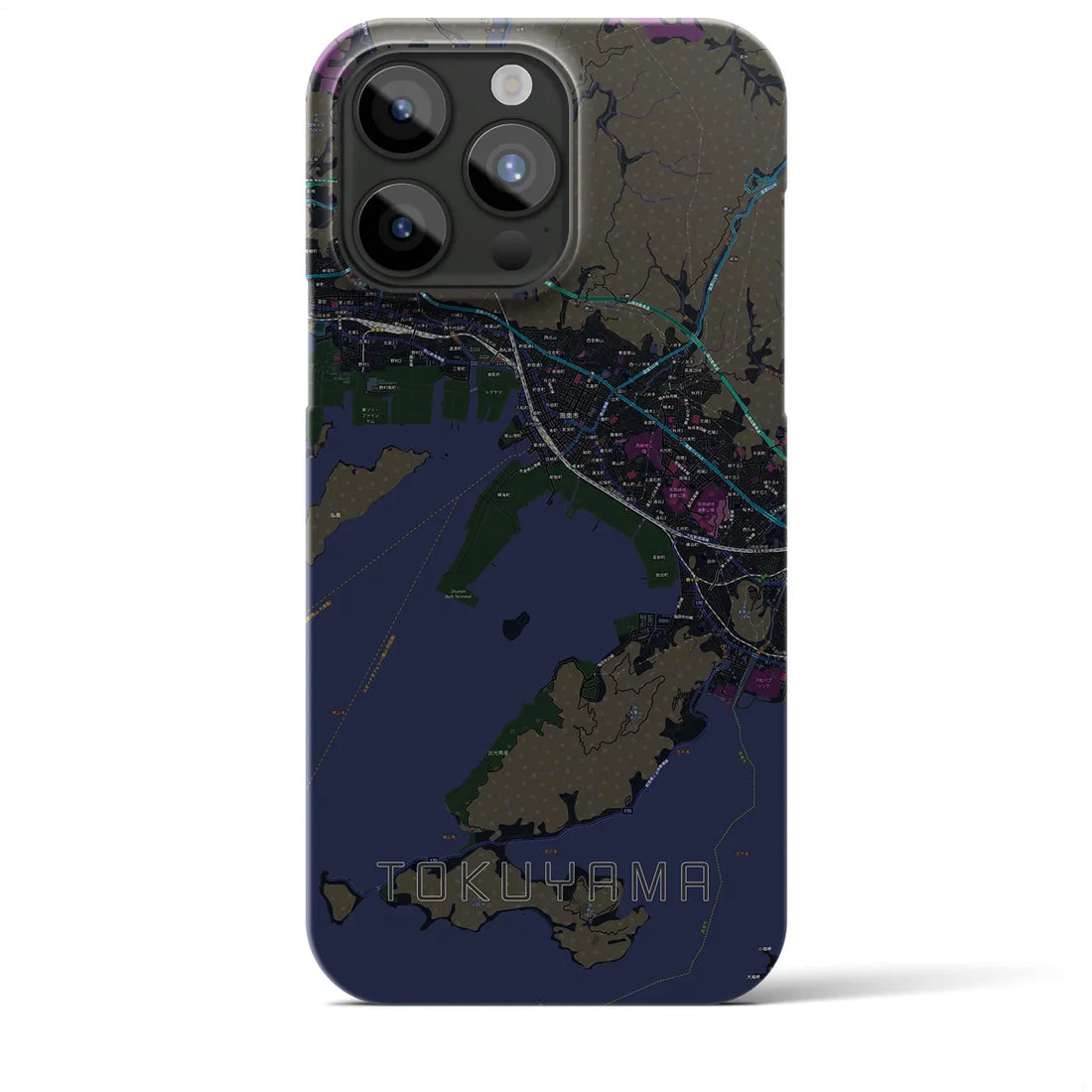 【徳山】地図柄iPhoneケース（バックカバータイプ・ブラック）iPhone 15 Pro Max 用