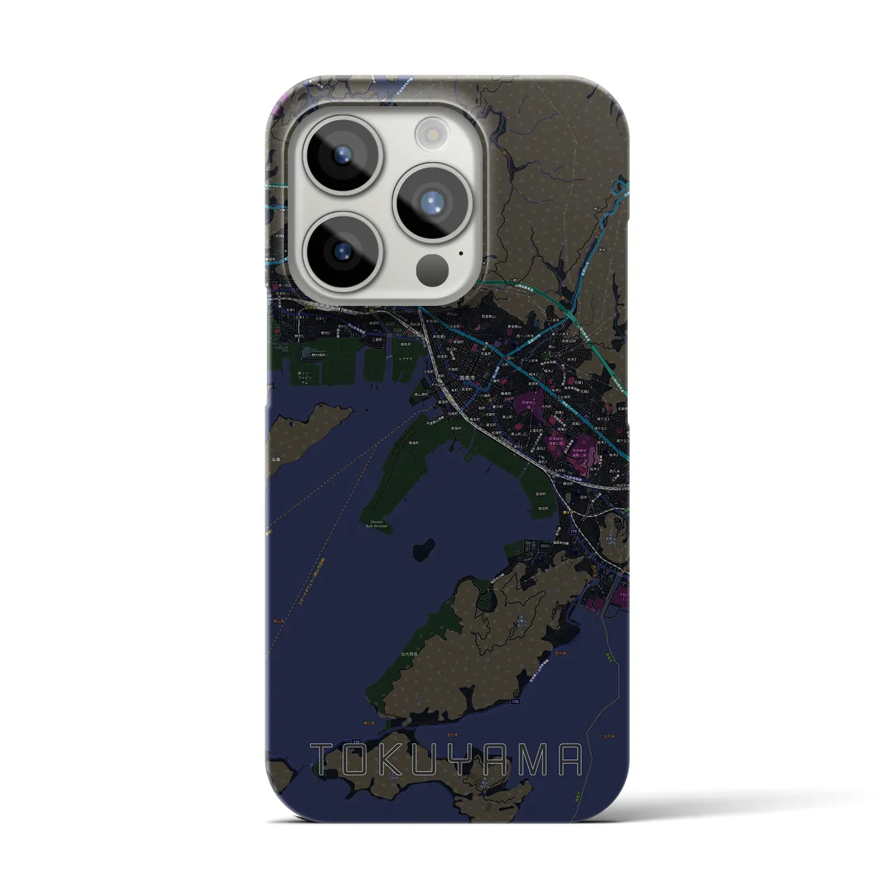 【徳山】地図柄iPhoneケース（バックカバータイプ・ブラック）iPhone 15 Pro 用