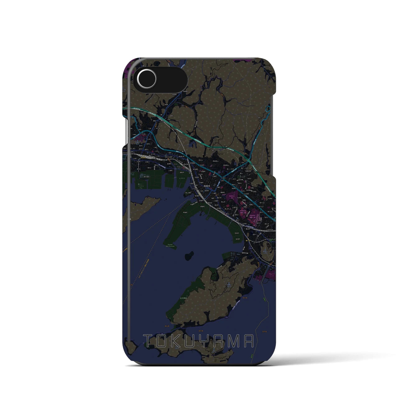 【徳山】地図柄iPhoneケース（バックカバータイプ・ブラック）iPhone SE（第3 / 第2世代） / 8 / 7 / 6s / 6 用