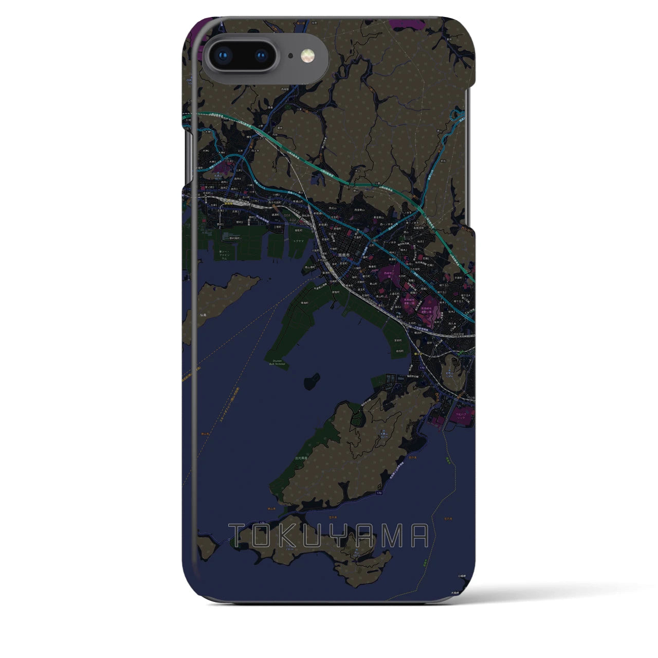【徳山】地図柄iPhoneケース（バックカバータイプ・ブラック）iPhone 8Plus /7Plus / 6sPlus / 6Plus 用