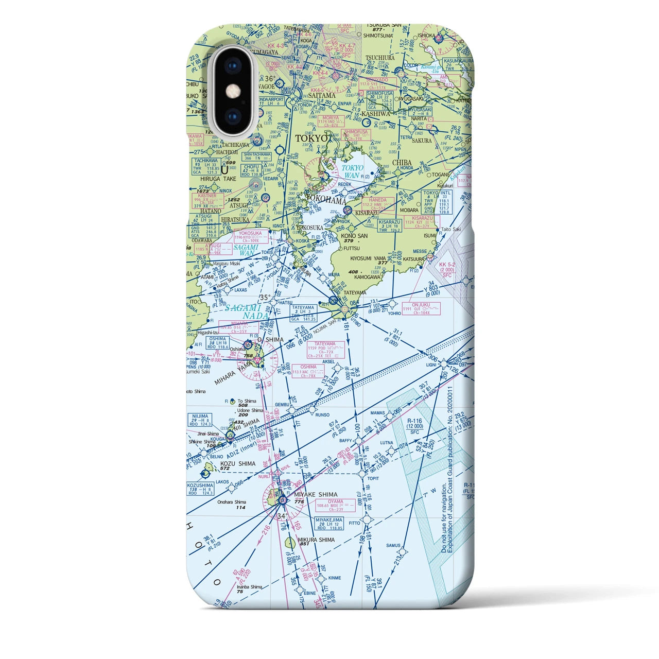 【東京航空図】地図柄iPhoneケース（バックカバータイプ・デイタイムフライト）iPhone XS Max 用