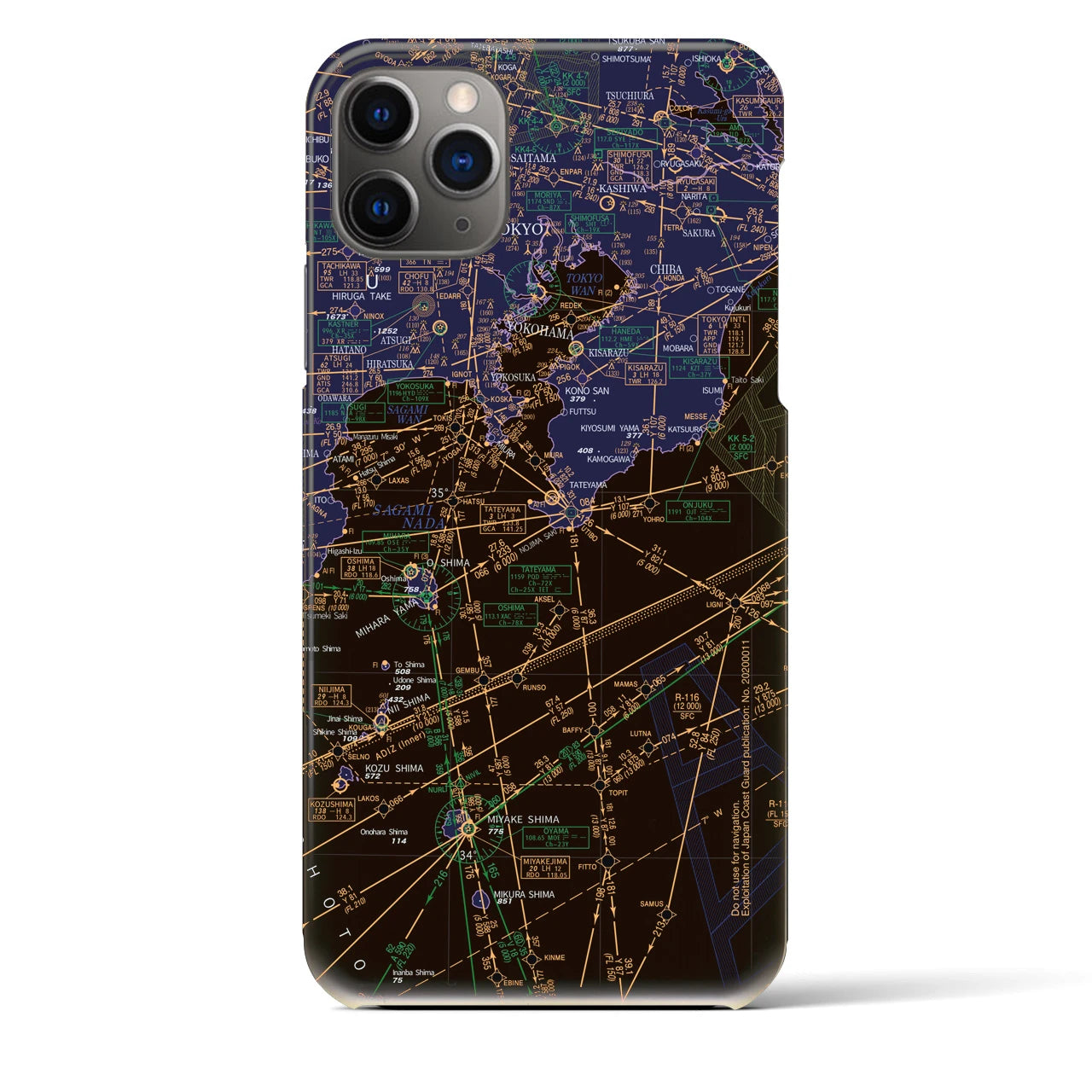 【東京航空図】地図柄iPhoneケース（バックカバータイプ・ナイトフライト）iPhone 11 Pro Max 用