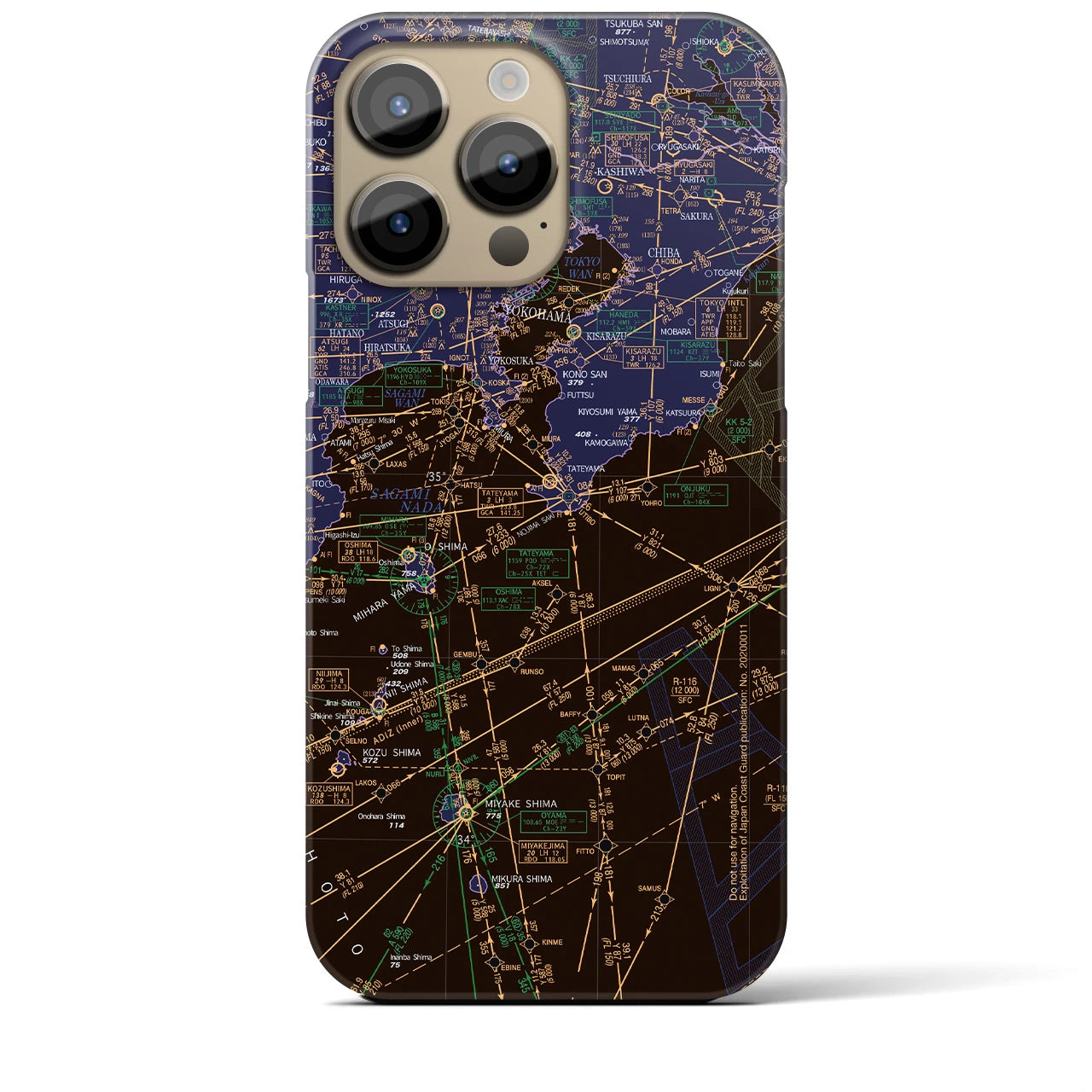 【東京航空図】地図柄iPhoneケース（バックカバータイプ・ナイトフライト）iPhone 14 Pro Max 用
