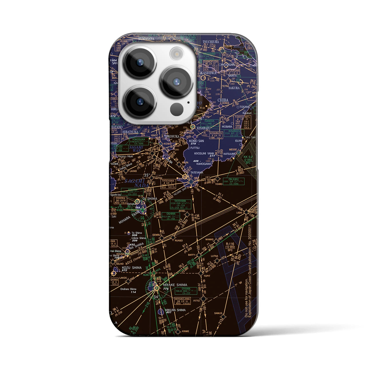 【東京航空図】地図柄iPhoneケース（バックカバータイプ・ナイトフライト）iPhone 14 Pro 用