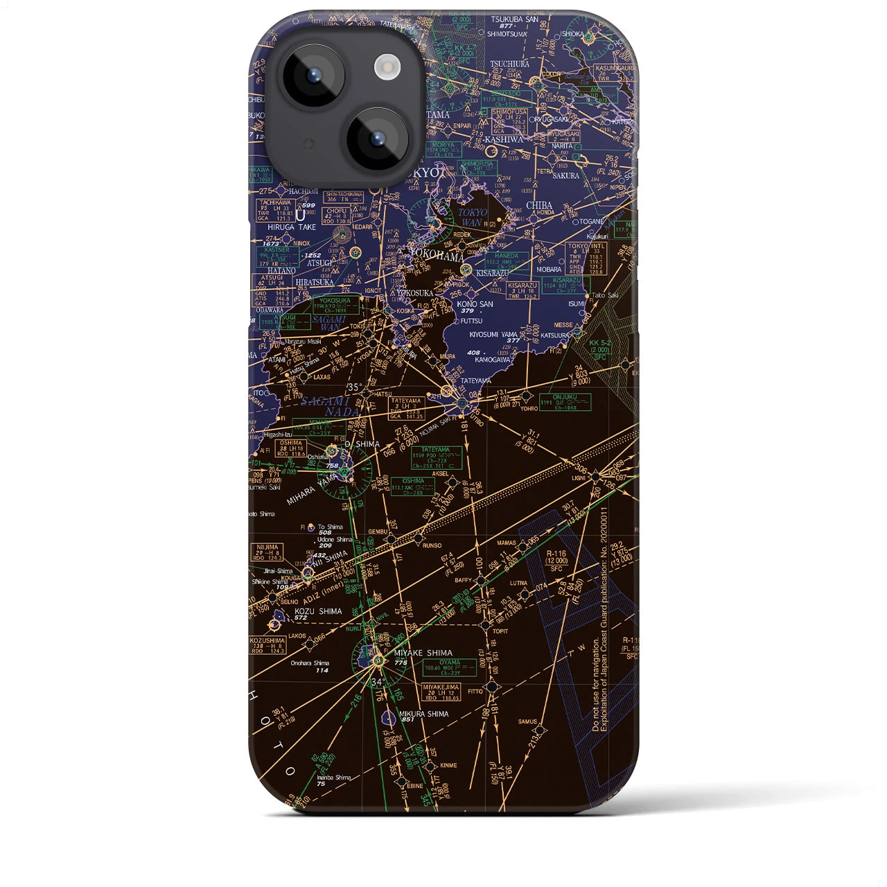 【東京航空図】地図柄iPhoneケース（バックカバータイプ・ナイトフライト）iPhone 14 Plus 用