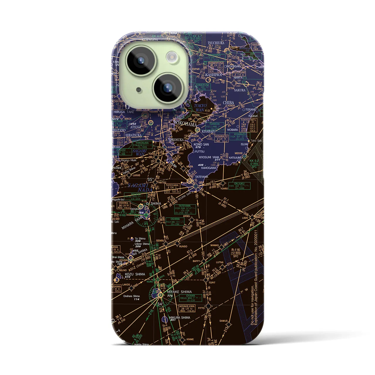 【東京航空図】地図柄iPhoneケース（バックカバータイプ・ナイトフライト）iPhone 15 用