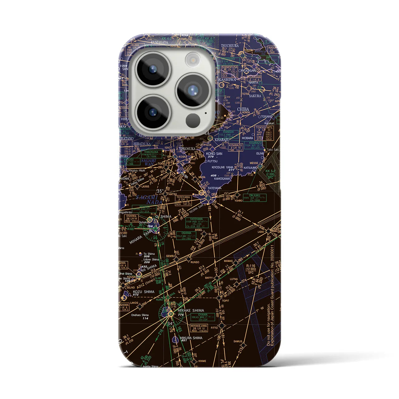 【東京航空図】地図柄iPhoneケース（バックカバータイプ・ナイトフライト）iPhone 15 Pro 用
