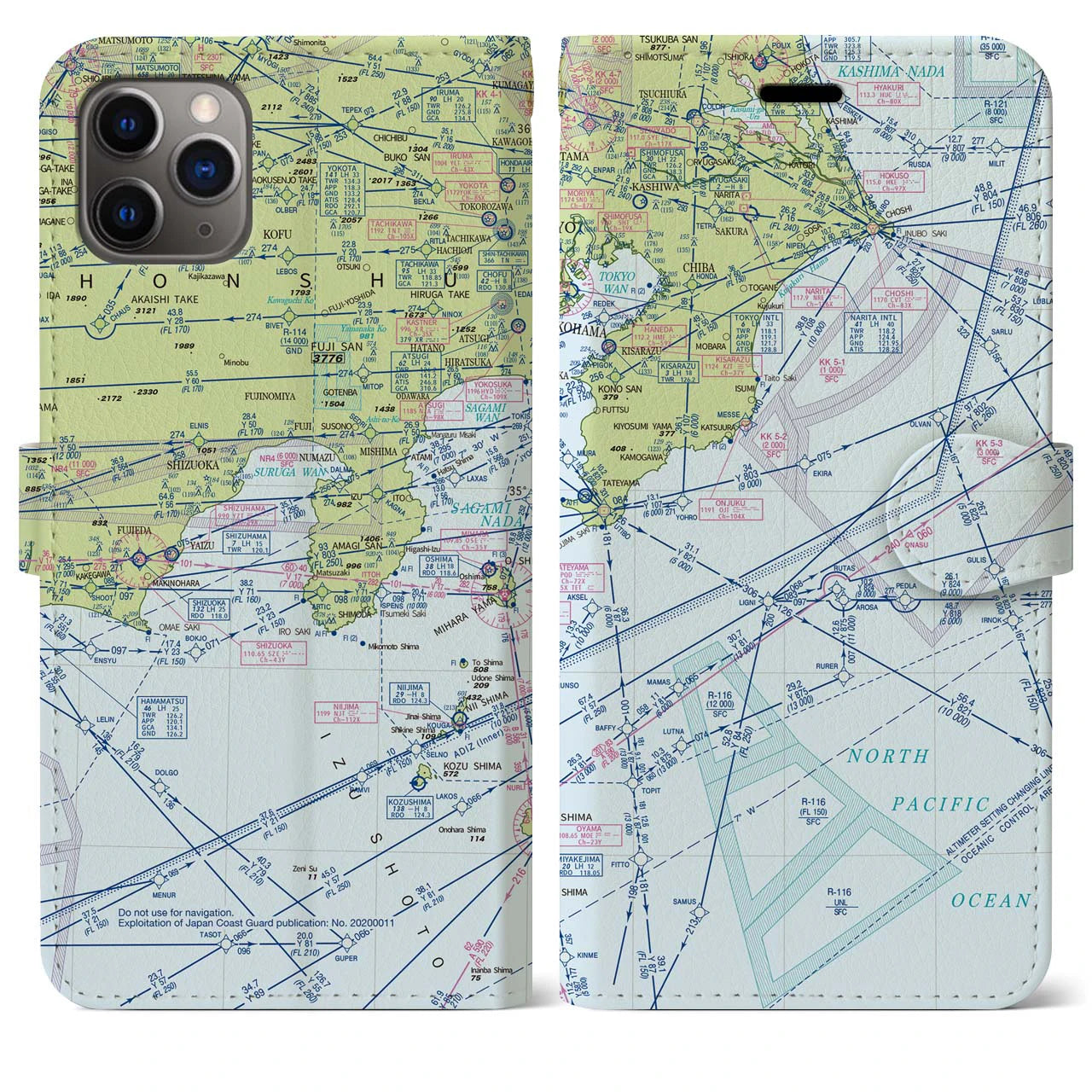 【東京航空図】地図柄iPhoneケース（手帳両面タイプ・デイタイムフライト）iPhone 11 Pro Max 用