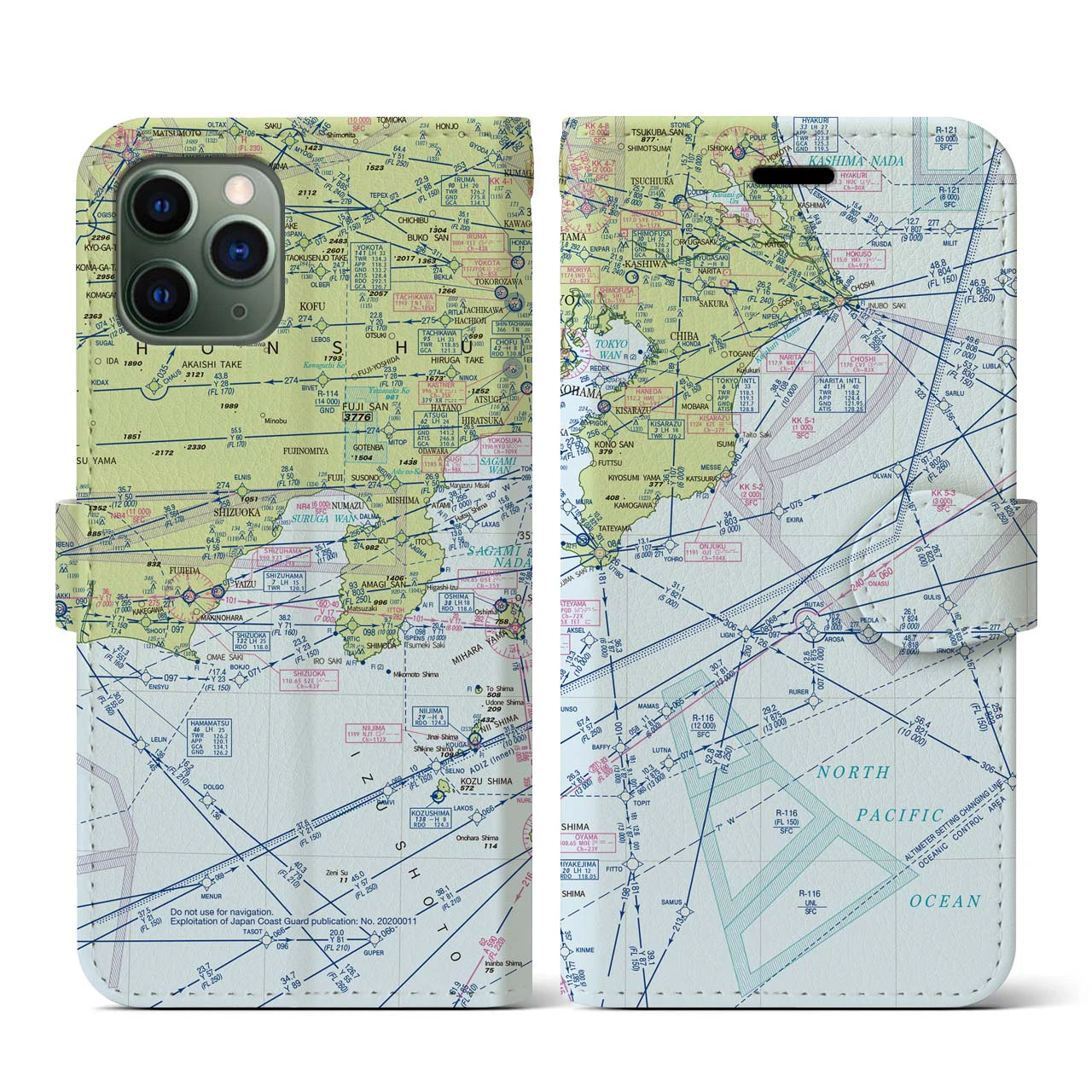 【東京航空図】地図柄iPhoneケース（手帳両面タイプ・デイタイムフライト）iPhone 11 Pro 用