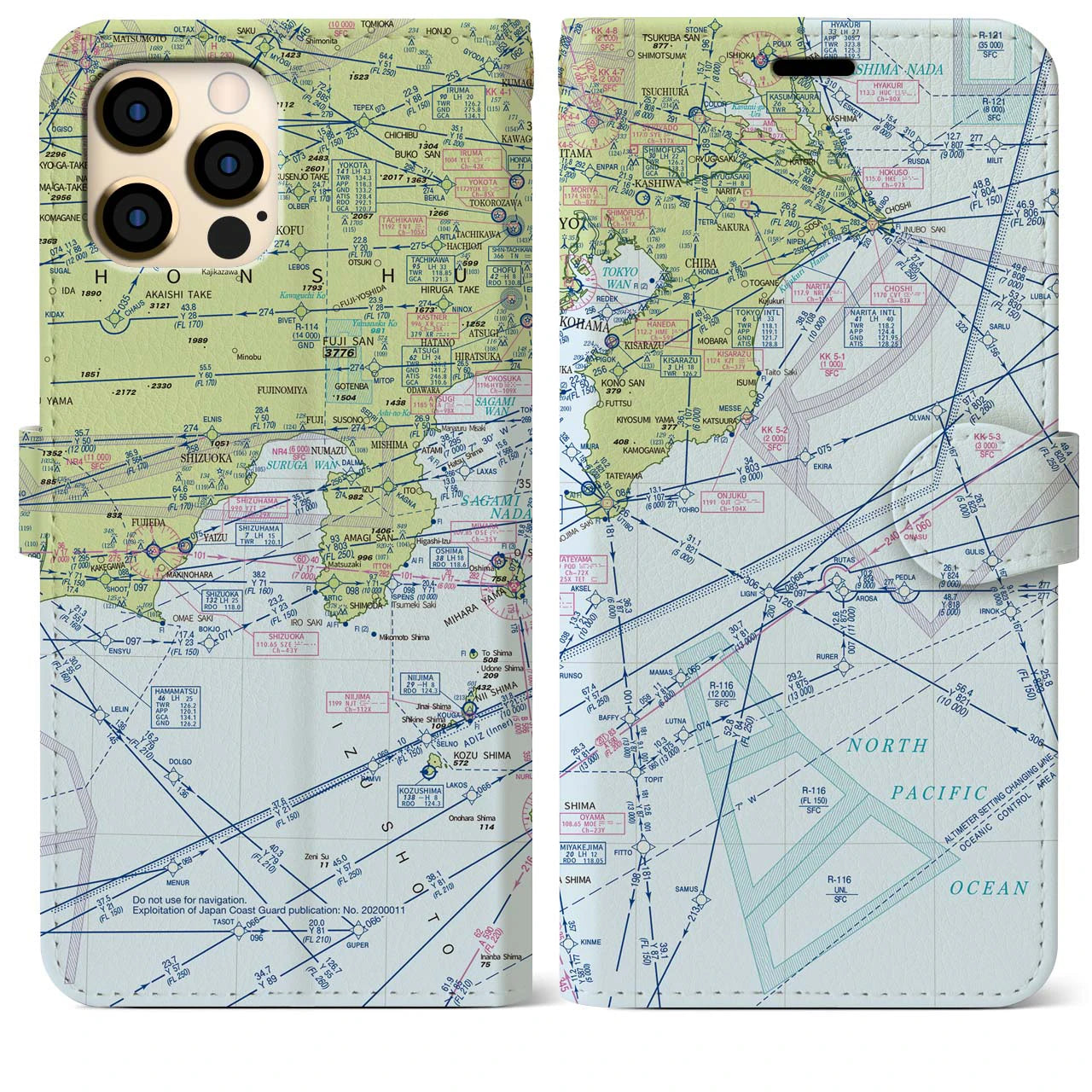 【東京航空図】地図柄iPhoneケース（手帳両面タイプ・デイタイムフライト）iPhone 12 Pro Max 用