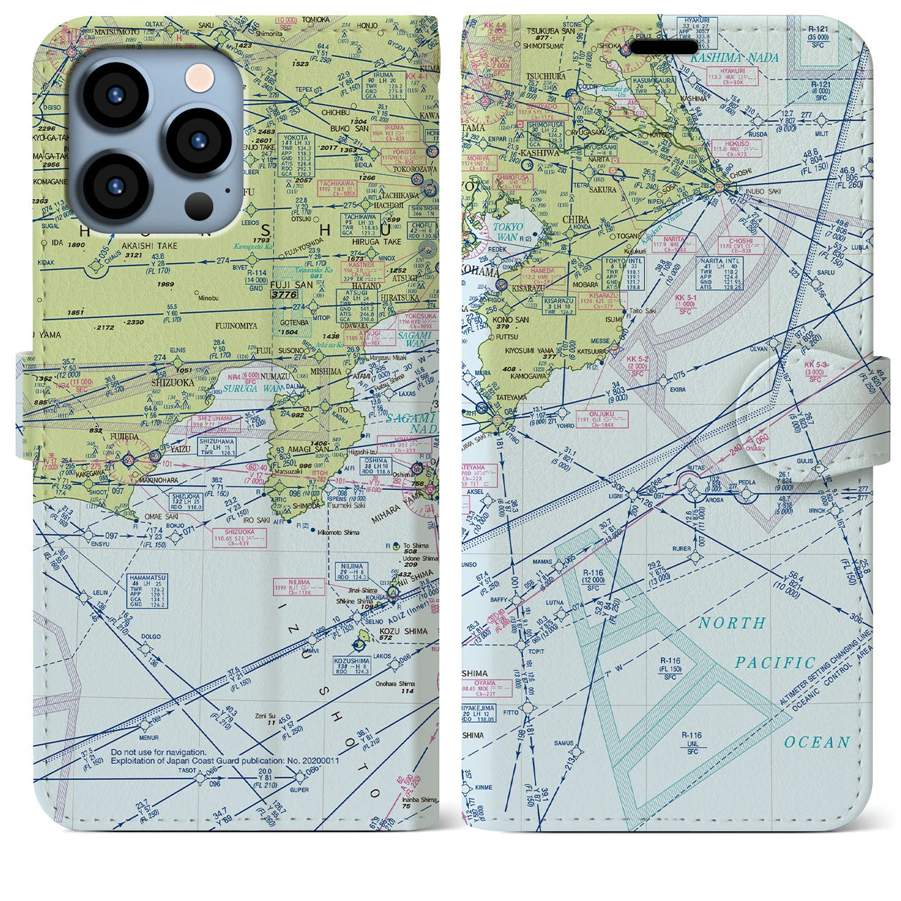 【東京航空図】地図柄iPhoneケース（手帳両面タイプ・デイタイムフライト）iPhone 13 Pro Max 用