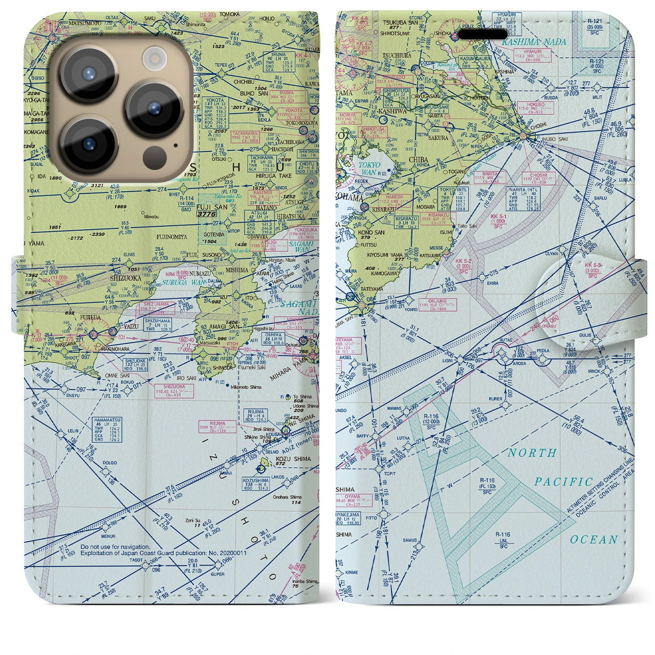 【東京航空図】地図柄iPhoneケース（手帳両面タイプ・デイタイムフライト）iPhone 14 Pro Max 用