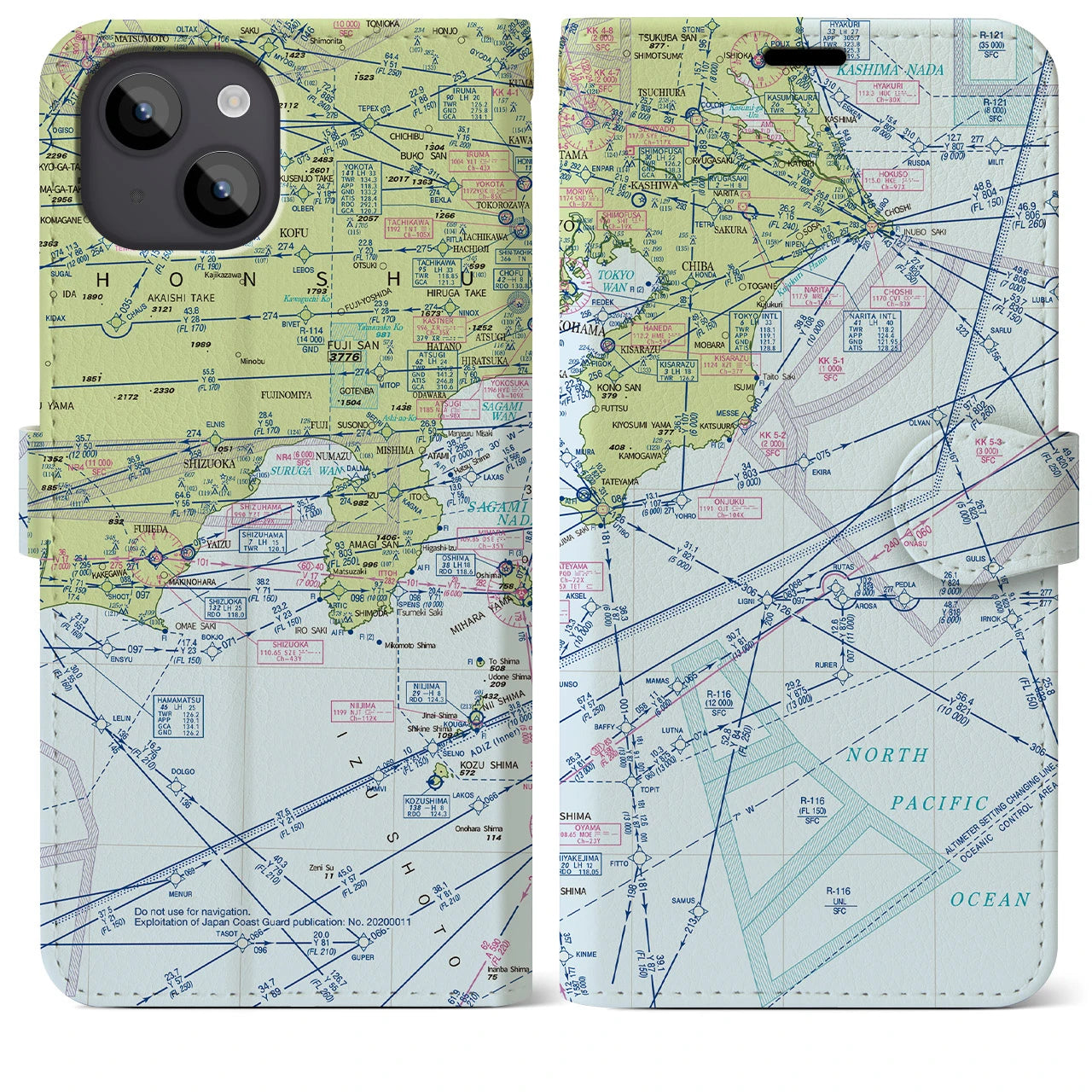 【東京航空図】地図柄iPhoneケース（手帳両面タイプ・デイタイムフライト）iPhone 14 Plus 用