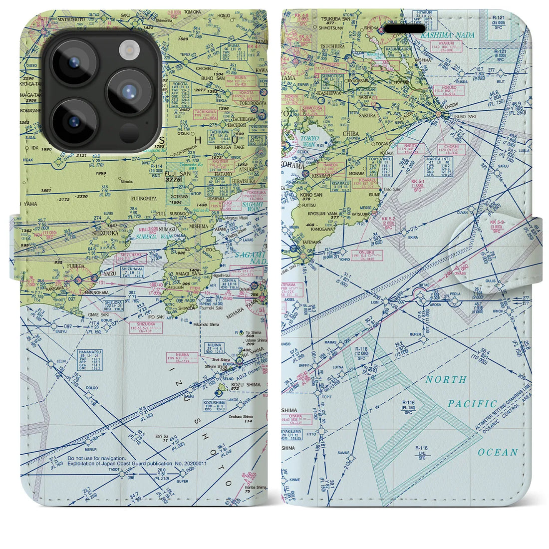 【東京航空図】地図柄iPhoneケース（手帳両面タイプ・デイタイムフライト）iPhone 15 Pro Max 用
