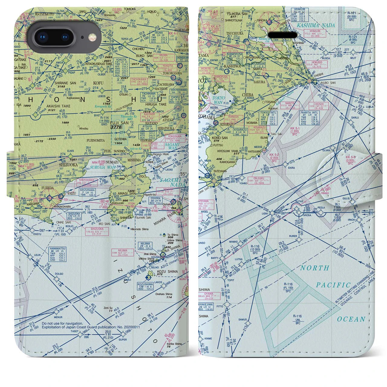 【東京航空図】地図柄iPhoneケース（手帳両面タイプ・デイタイムフライト）iPhone 8Plus /7Plus / 6sPlus / 6Plus 用