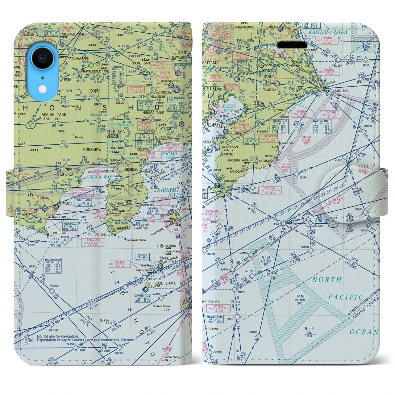 【東京航空図】地図柄iPhoneケース（手帳両面タイプ・デイタイムフライト）iPhone XR 用
