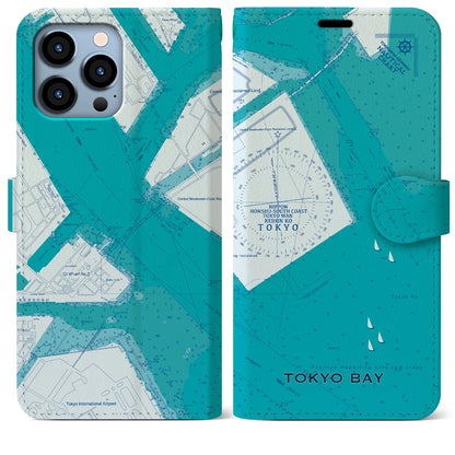 【東京港（東京都）】海図iPhoneケース（手帳タイプ）ブルー・iPhone 13 Pro Max 用