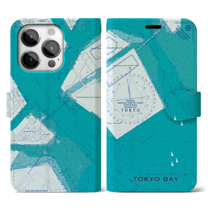 【東京港（東京都）】海図iPhoneケース（手帳タイプ）ブルー・iPhone 14 Pro 用