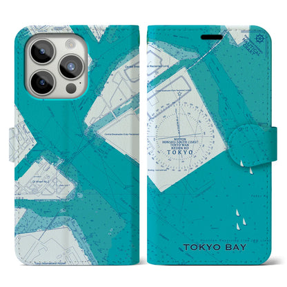 【東京港（東京都）】海図iPhoneケース（手帳タイプ）ブルー・iPhone 15 Pro 用