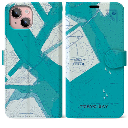 【東京港（東京都）】海図iPhoneケース（手帳タイプ）ブルー・iPhone 15 Plus 用