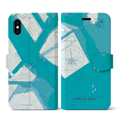 【東京港（東京都）】海図iPhoneケース（手帳タイプ）ブルー・iPhone XS / X 用