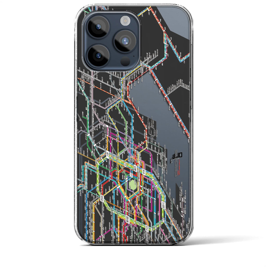 【東京東部路線図】地図柄iPhoneケース（クリアタイプ・ブラック）iPhone 15 Pro Max 用