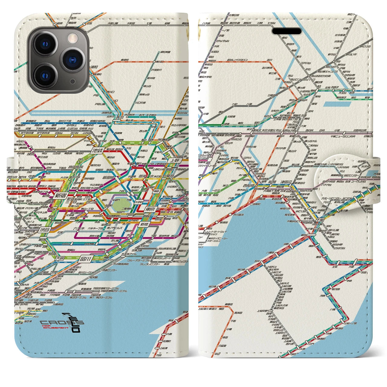 【東京東部路線図】地図柄iPhoneケース（手帳両面タイプ・ホワイト）iPhone 11 Pro Max 用