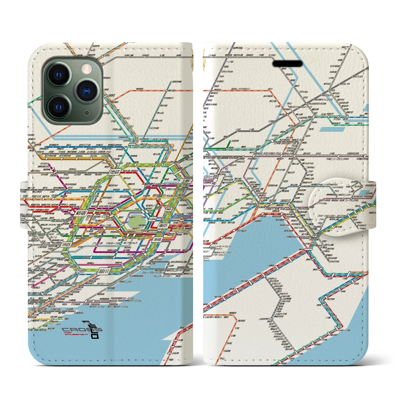【東京東部路線図】地図柄iPhoneケース（手帳両面タイプ・ホワイト）iPhone 11 Pro 用