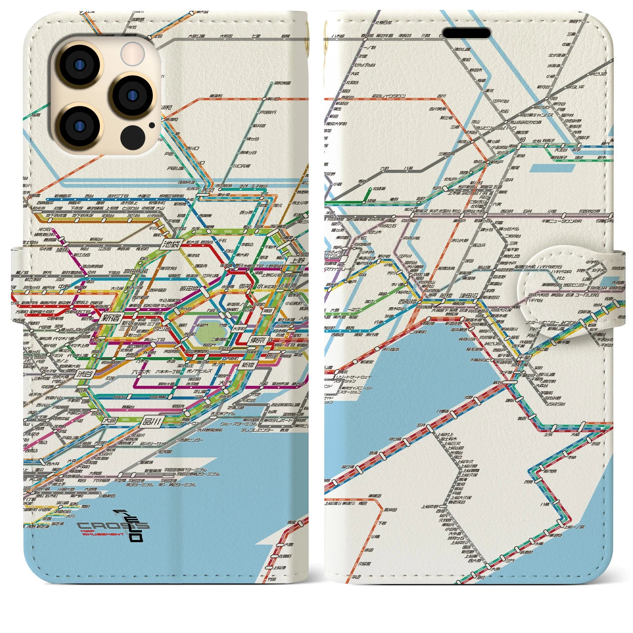 【東京東部路線図】地図柄iPhoneケース（手帳両面タイプ・ホワイト）iPhone 12 Pro Max 用