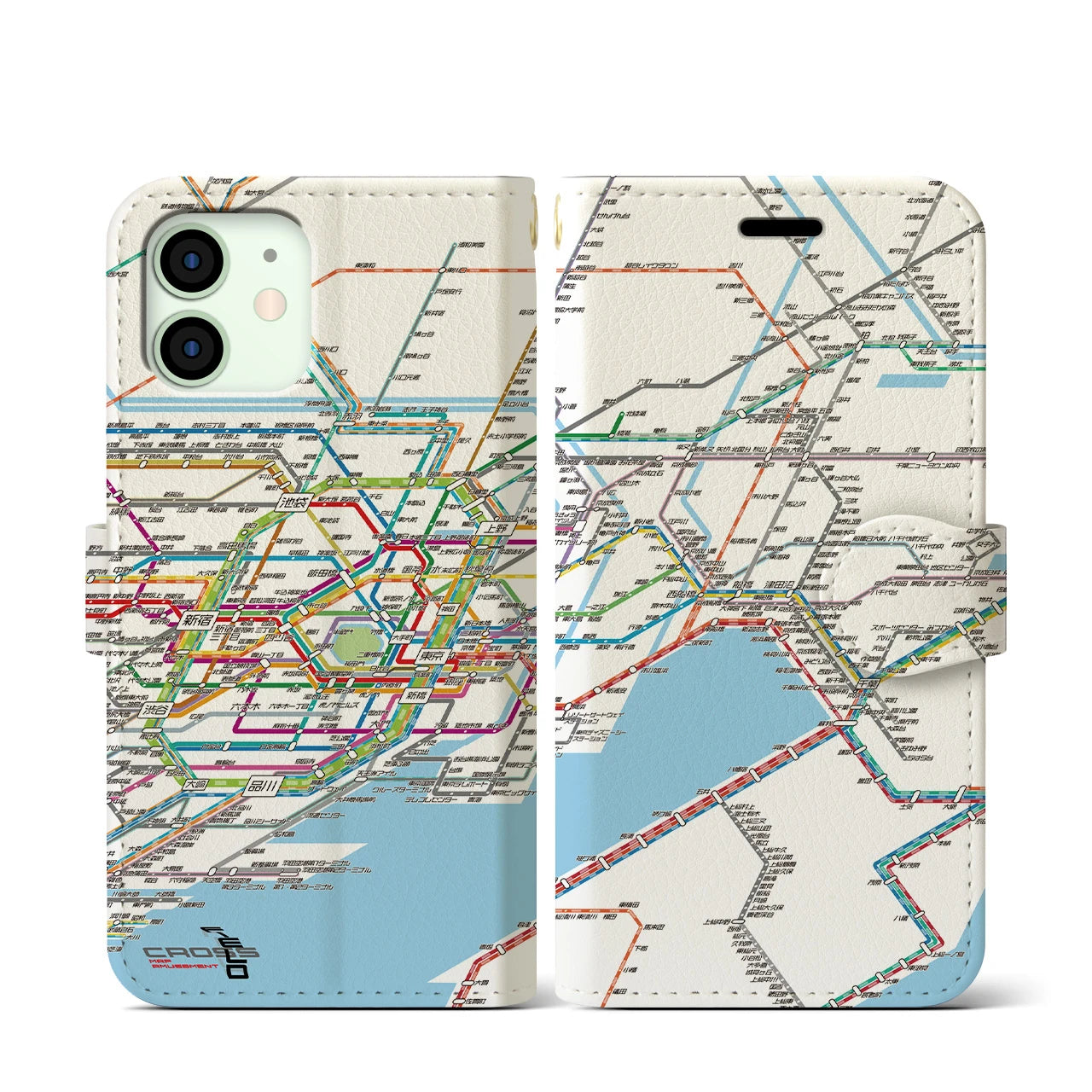 【東京東部路線図】地図柄iPhoneケース（手帳両面タイプ・ホワイト）iPhone 12 mini 用