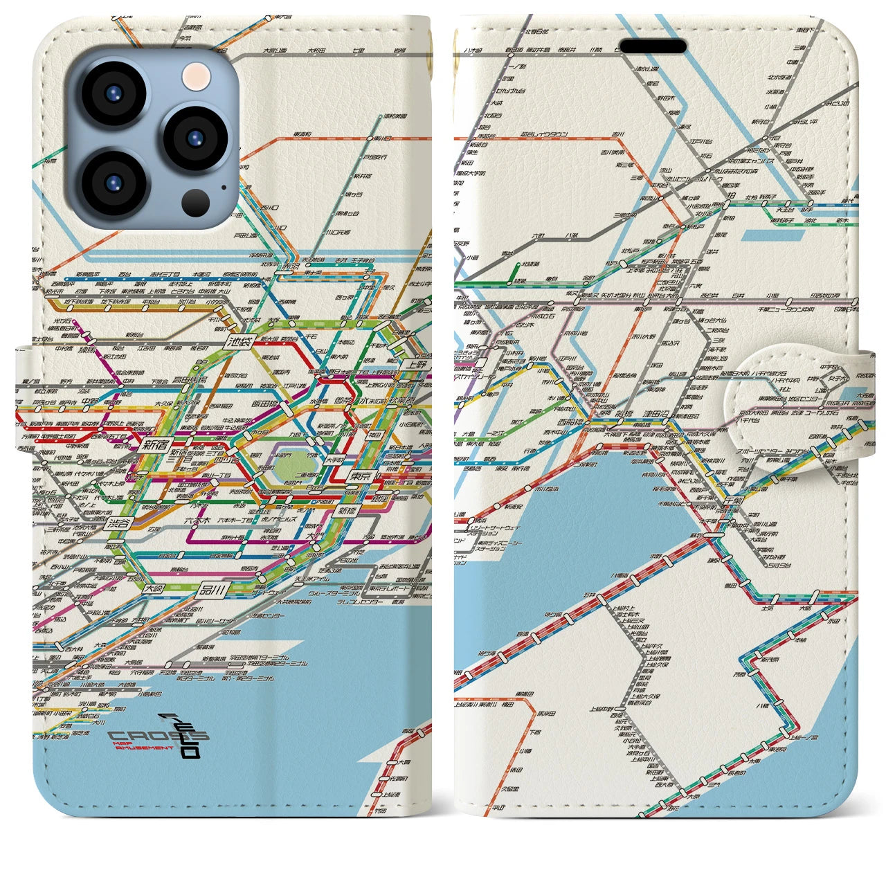 【東京東部路線図】地図柄iPhoneケース（手帳両面タイプ・ホワイト）iPhone 13 Pro Max 用