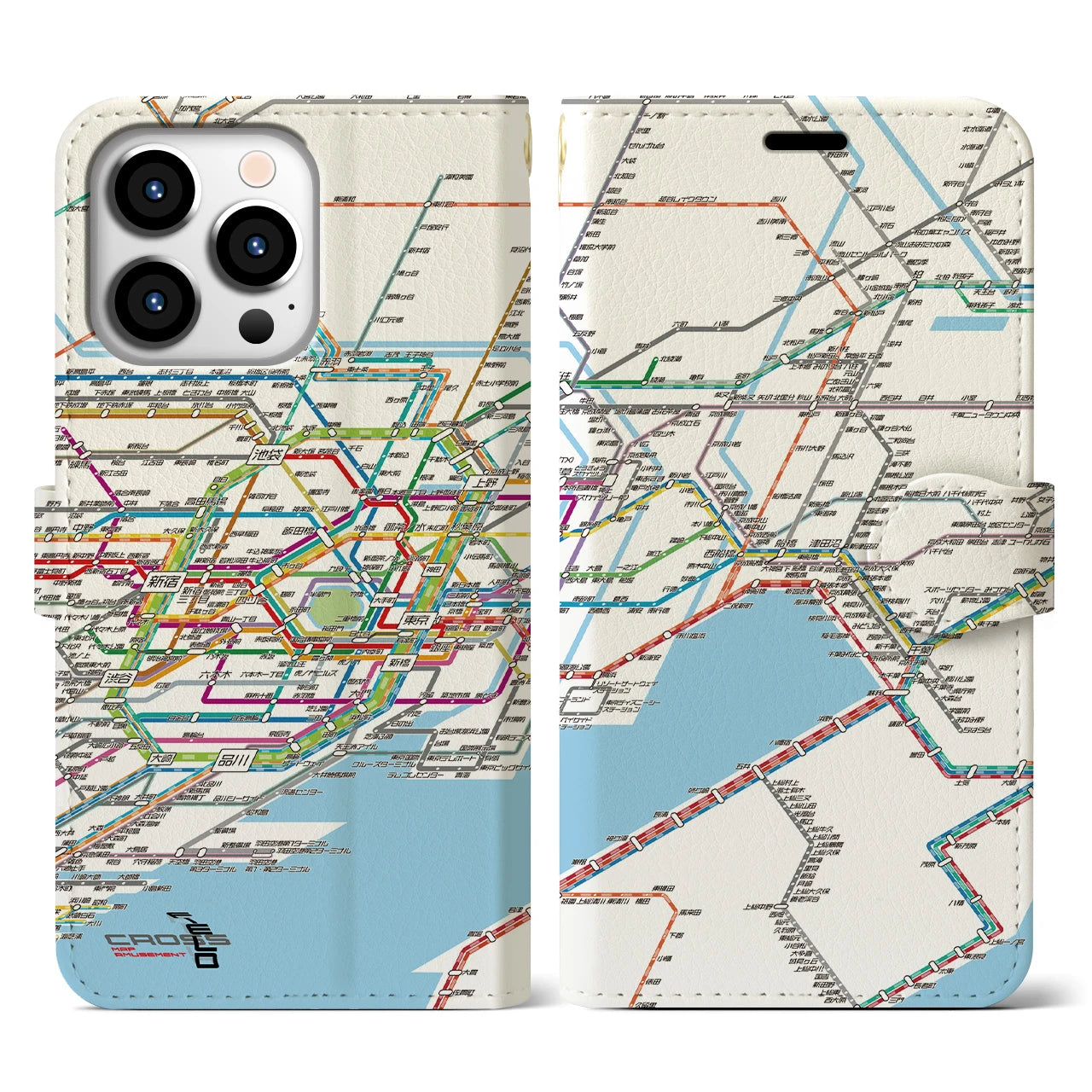 【東京東部路線図】地図柄iPhoneケース（手帳両面タイプ・ホワイト）iPhone 13 Pro 用